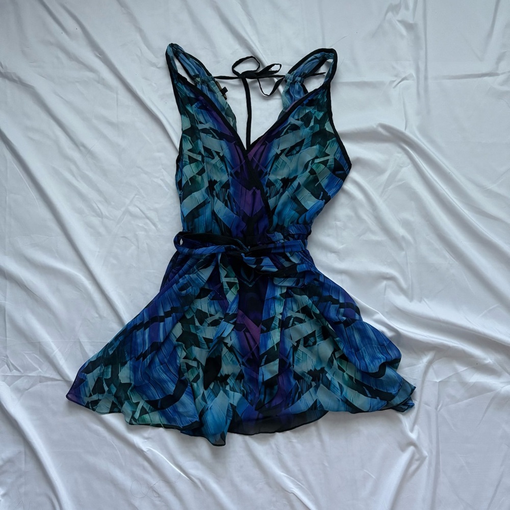 Dolcessa Blue and Black Halter Dress With Shorts
